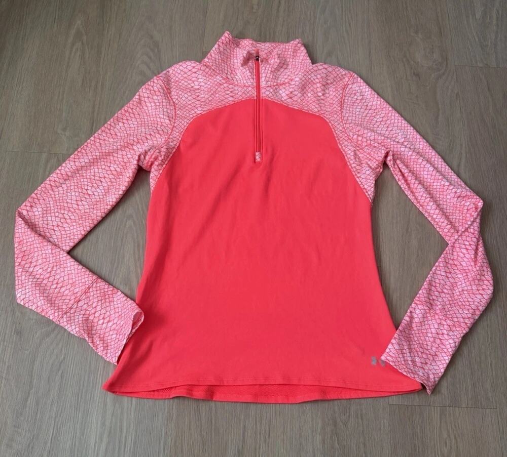 Under Armour 1/4 Zip Top Bright Pink Snakeskin Sz XLarge Lightweight ColdGear